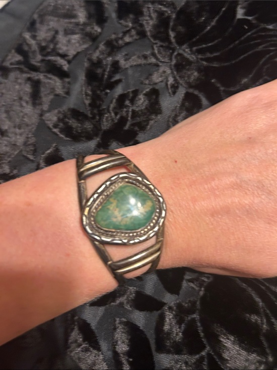 Jewelry - Frank Guerro Turquoise Stone Silver-Tone Cuff Bracelet - Green